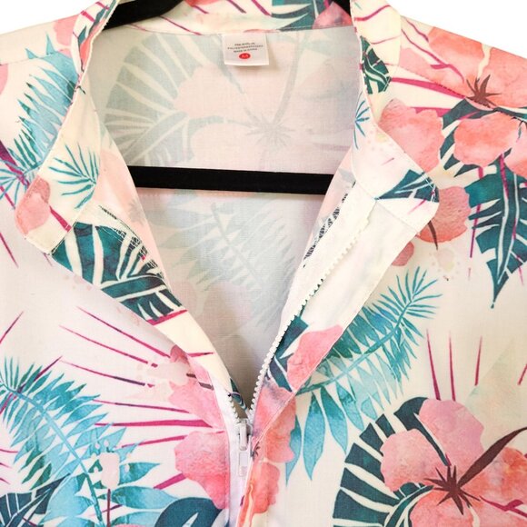 Men's Short Sleeve 3D Graphic Romper Tropical Floral Print Zip Front  Sz. Medium - Picture 7 of 10